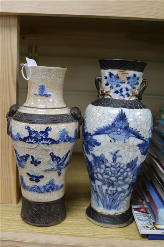 Two Chinese blue and white crackle glaze vases tallest 25.5cm